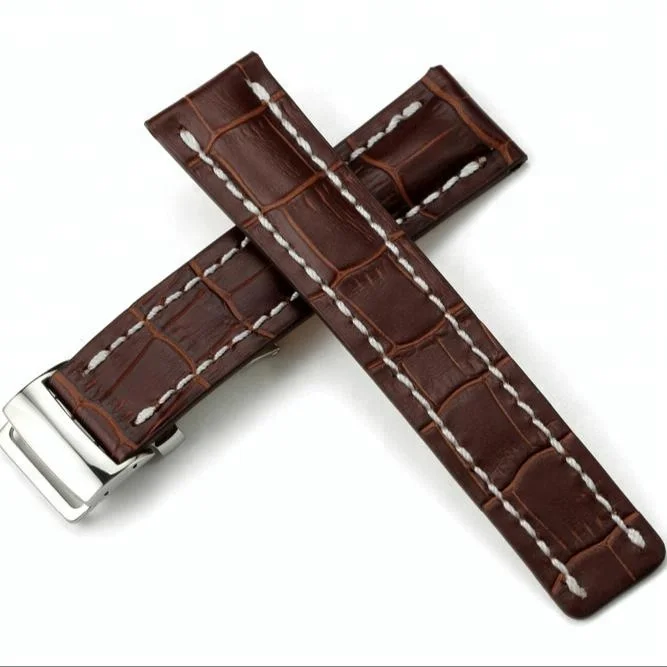 2019 24mm/22mm/20mm Handmade Cow Leather Crocodile-embossed Watch Belt for Breitling Watches