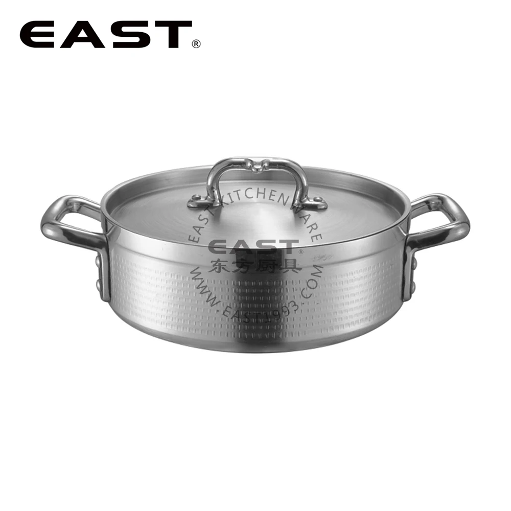 American style Aluminum cooking pot stock pot with compound bottom with hammer track straight short shape