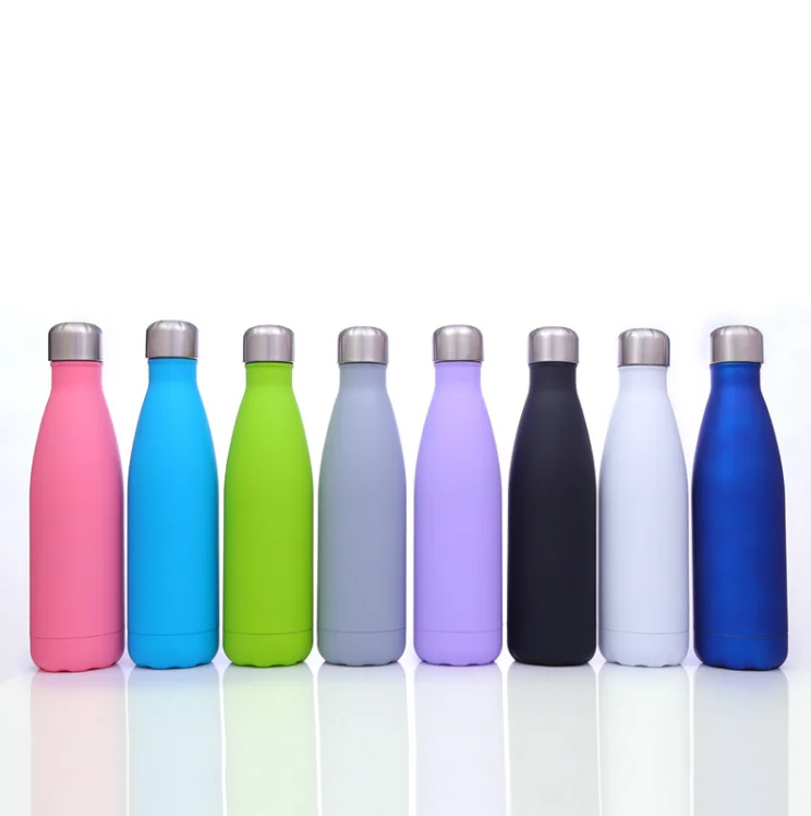 500ml rubber blue cola bottle stainless steel vacuum insulate rubber aqua bottle water bottle with custom logo