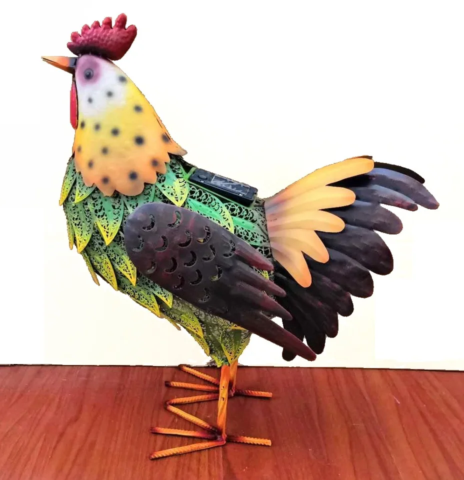 
outdoor red bird lawn and garden metal cock Decorative Solar Light 