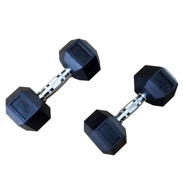 
12kg Hex Rubber Dumbbell for Professional Weight Training 
