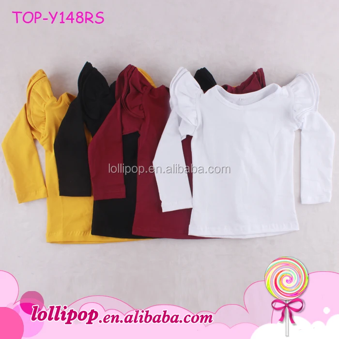 
USA Apparel baby girl flutter frock designs photo girls o-neck blank tee infant clothes cotton long sleeve triple flutters tops 
