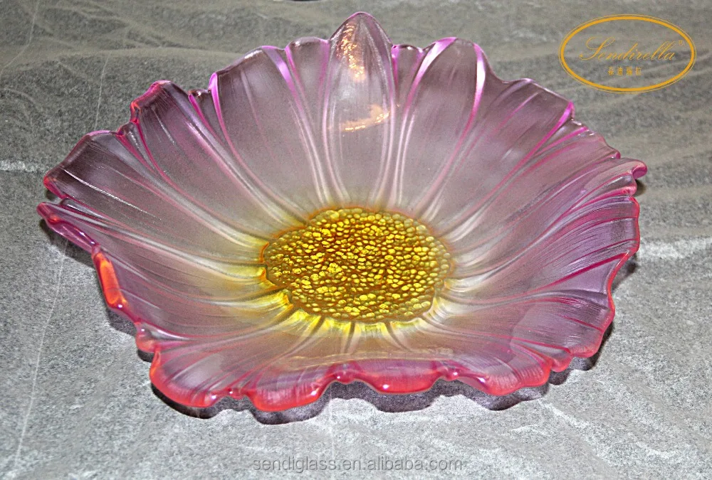 Unique Color Sun Flower Shaped Salad Fruit Candy Glass Bowl / Dish