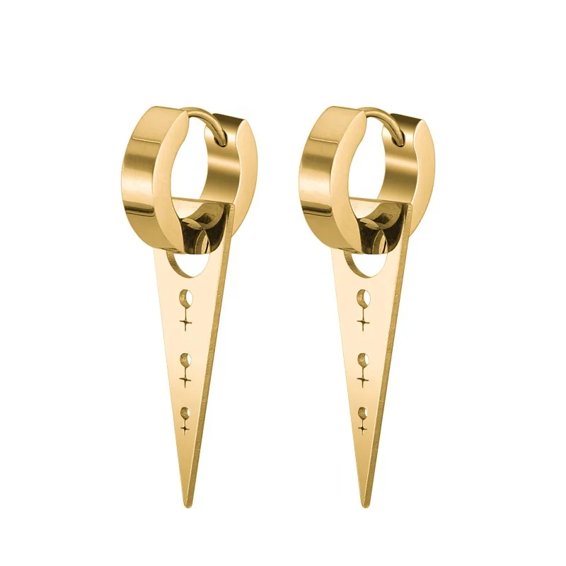 Personalities Gold Silver Black Stainless Steel New Gold Jewelry Afro Earring men Dangle Triangle Hoop Earring