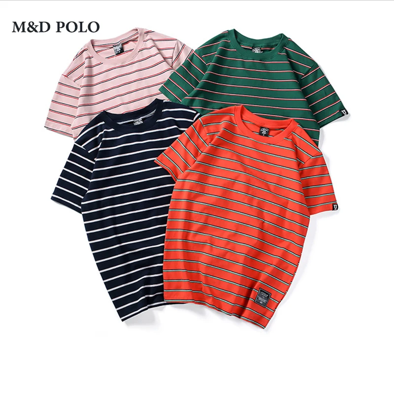 Wholesale 100% Cotton Custom Promotional Plain Collar Neck Ringspun Short Sleeves Green Stripe t shirt