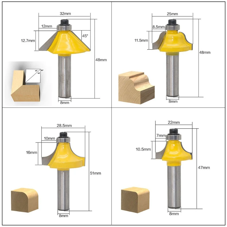12pcs/set 8mm Shank Mill Woodworking Trimming Engraving Carving Milling Cutter Router Bit for sales