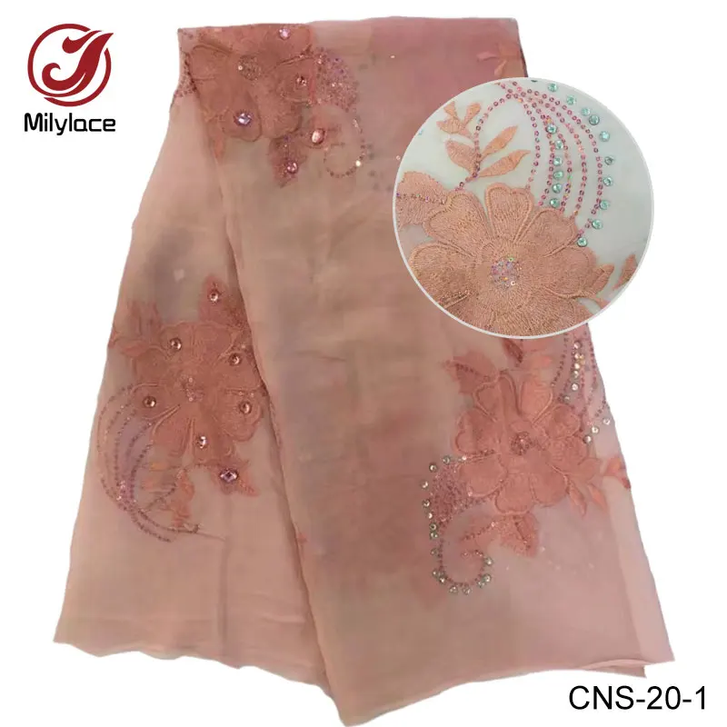 100% с цветочным принтом из крепа вышитым шёлком ткань органза камнями