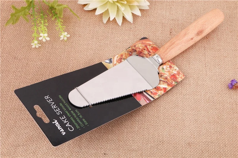 PIZZA CUTTER WOOD HANDLE CAKE KNIFE STAINLESS PIZZA WHEEL