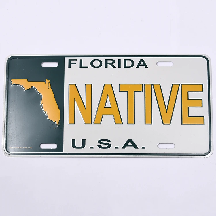 Photo Of Florida Coastline Blue And White Embossed License Plate