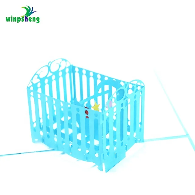 High Quality Laser Cut Baby in Crib Hollow 3D Pop Up birthday Greeting Card, Congratulations New Baby Girl