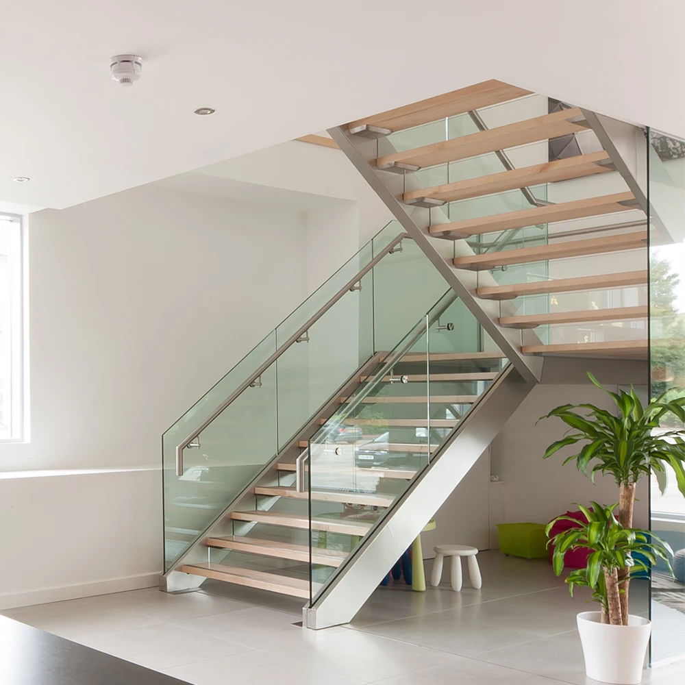 Prefab Black Double Stair Stringer Straight Stair case