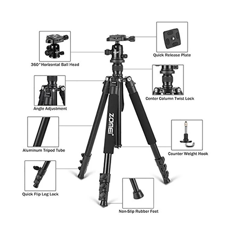 Q555  Professional Aluminum Portable Tripod For SLR Digital Camera