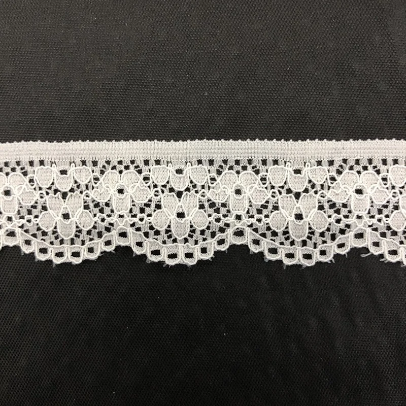 White Narrow Nylon Lace Trim French Guipure Elastic Lace Trimming For Dress Fabric