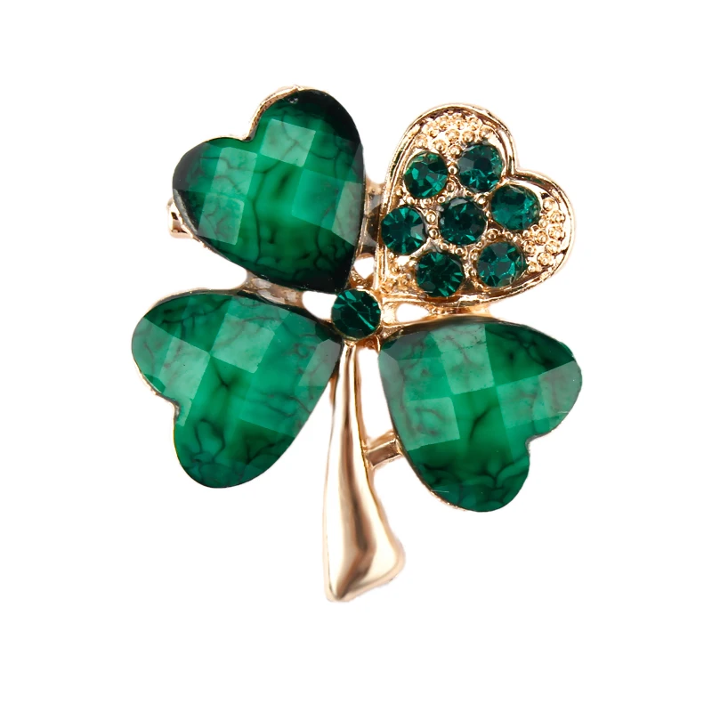 Weiman Jewelry Factory Direct Sale Green Four Leaf Clover Irish Shamrock Luck Brooches and Lapel Pins Jewelry Gifts for Her