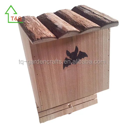 
Hanging Wooden Natural Novelty Bat House with bark roof 