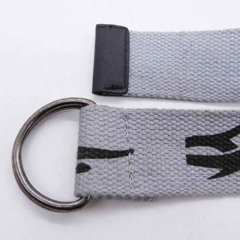 Grey Top Quality Custom Design Printing LOGO Cotton Polyester Canvas Belt With Double D rings Buckle