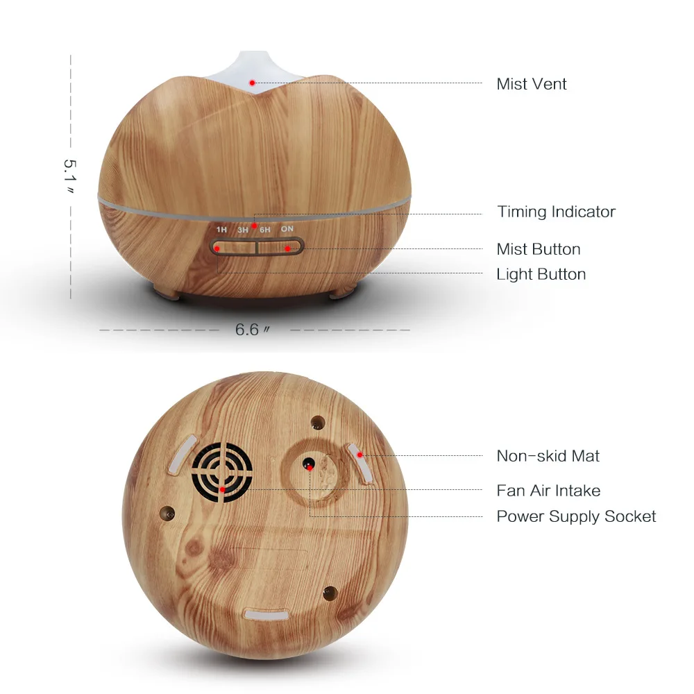 
High Quality LED Night Lamp 400ML Ultrasonic Wooden Air Humidifier Aroma Essential Oil Diffuser for Home Fogger Mist Maker 