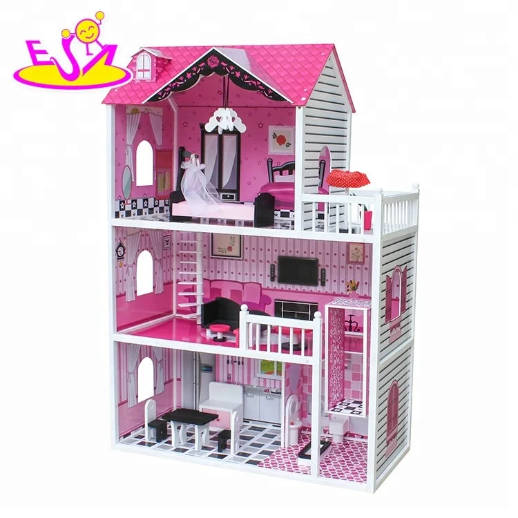 New design lovely sticker wooden dolls house for girls W06A251B