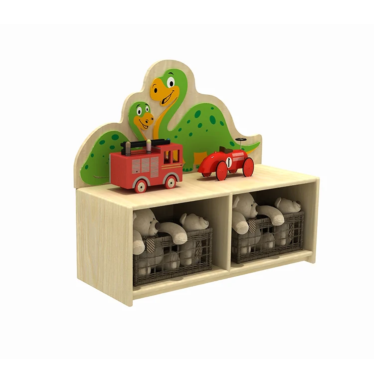 Eeo-friendly Children Wooden Cartoon Design Cabinet Kids Toy Storage Shelf With Plastic Collection
