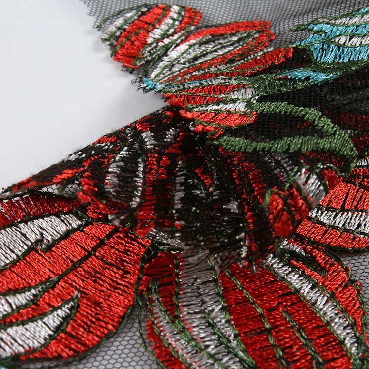 HA-13470G Factory wholesale 100% polyester mesh lace net flower embroidery tulle fabric