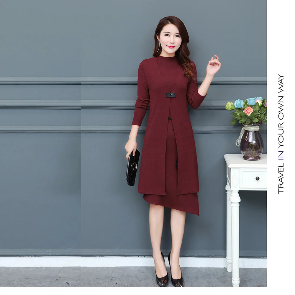 Новый дизайн 2018, тонкое темпераментное женское платье с длинным рукавом, новинка, модный костюм из двух предметов, деловые платья для женщин