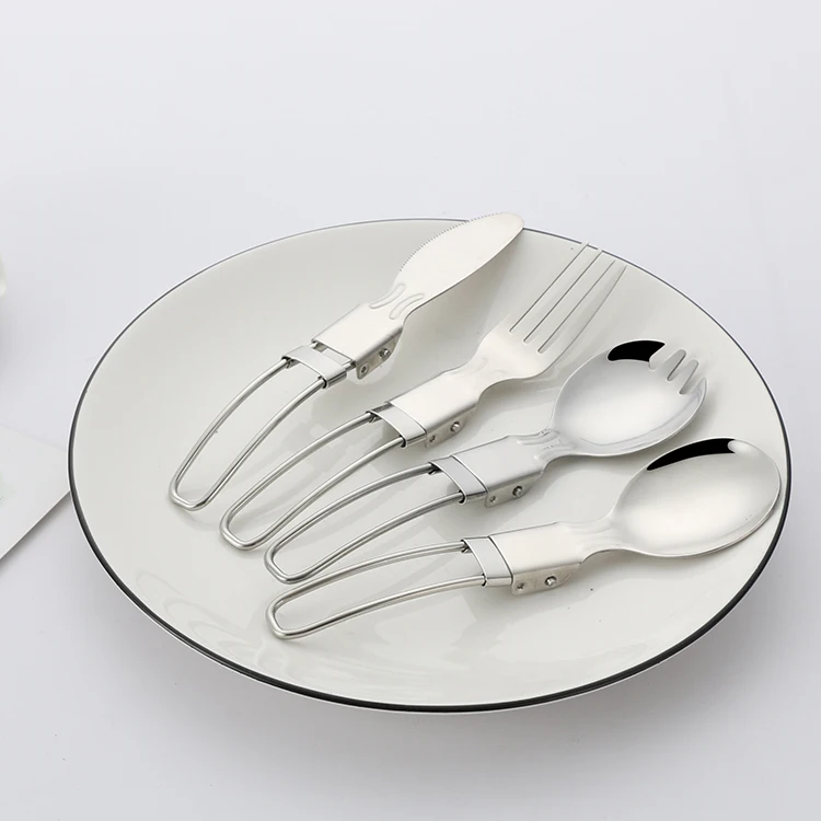 304 stainless steel outdoor camping portable folding flatware set knife fork spoon combination travel picnic folding cutlery set