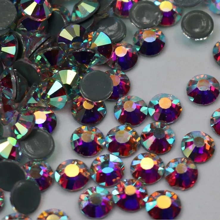 2058hf crystal AB ss10 Manufacturer top quality shiny crystal AB color hot fix rhinestones with strong glue back