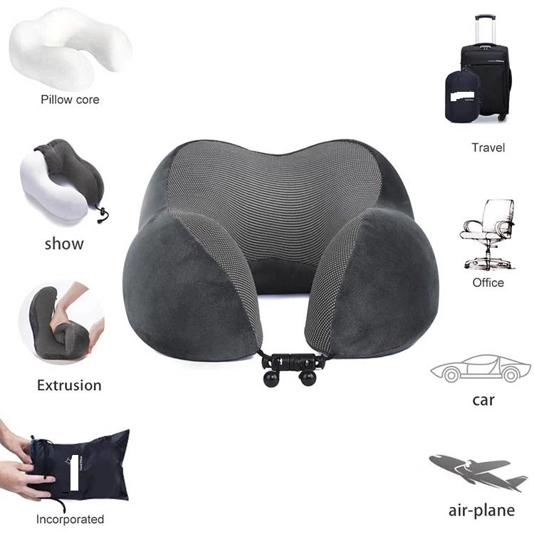 U shape airplane folding travel support with eye mask customize memory foam neck travel pillow
