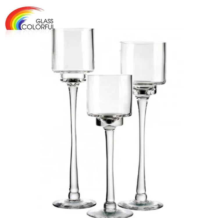 Lead Free clear Glass Long Stem Candle Holder Wine