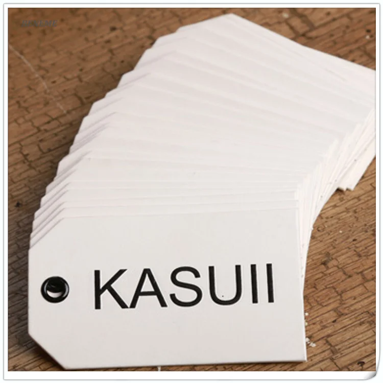 900GSM Letterpress Thick White Cotton Cardboard Paper Clothes Hang Tag with Eyelet and String