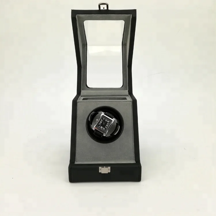 Luxury wooden leather single watch winder with clear plastic window automatic watch winder