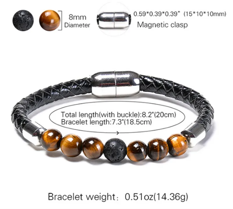 Wholesale Cheap Tiger Eye Stone Beads Bracelet Brown Genuine Leather Bracelets For Men Women