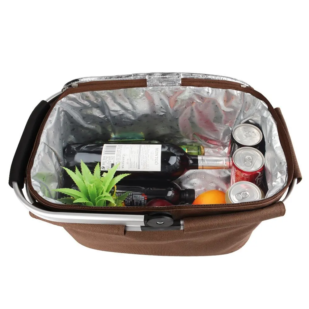 High Quality Collapsible Portable Polyester Fabric Cane Picnic Basket