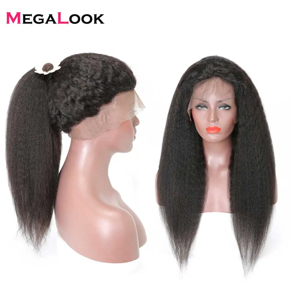 Pre-Plucked 360 Yaki Kinky Straight Frontal Lace Wigs for Black Women Human Hair