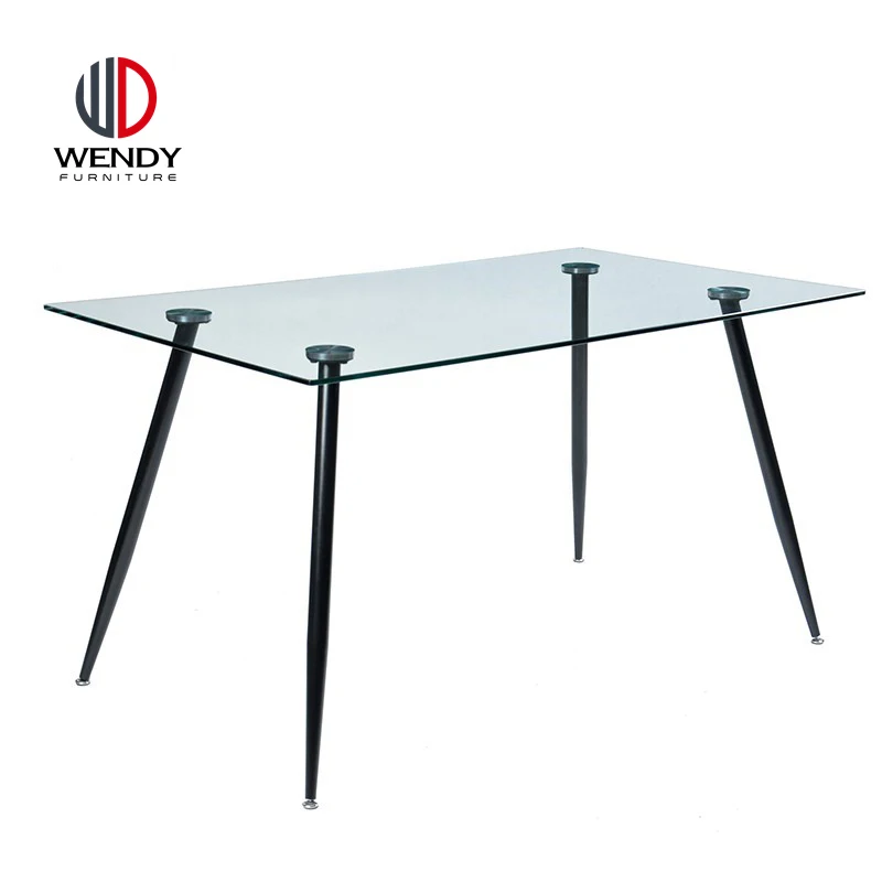 Cheap design home glass furniture 6 seater glass dining table