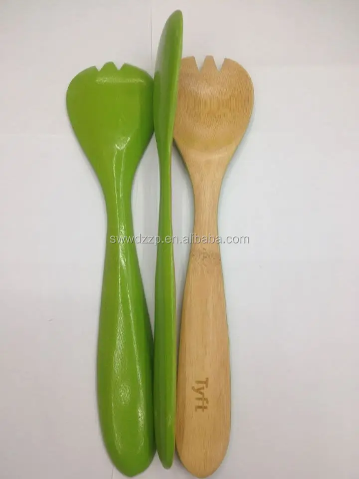Eco-Friendly colored bamboo salad spoon salad serving spoon and fork  for sale