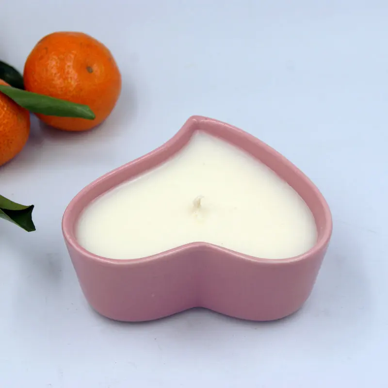 
Heart shape Ceramic cups Massage Oil Candles Low temperature Candles with perfume 