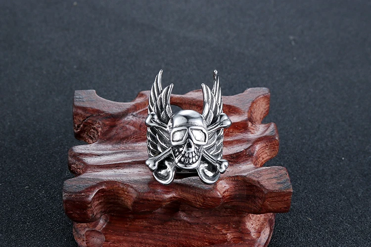 Мужское винтажное байкерское кольцо из нержавеющей стали в стиле панк с черепом крыльями кросс-косточками для женщин