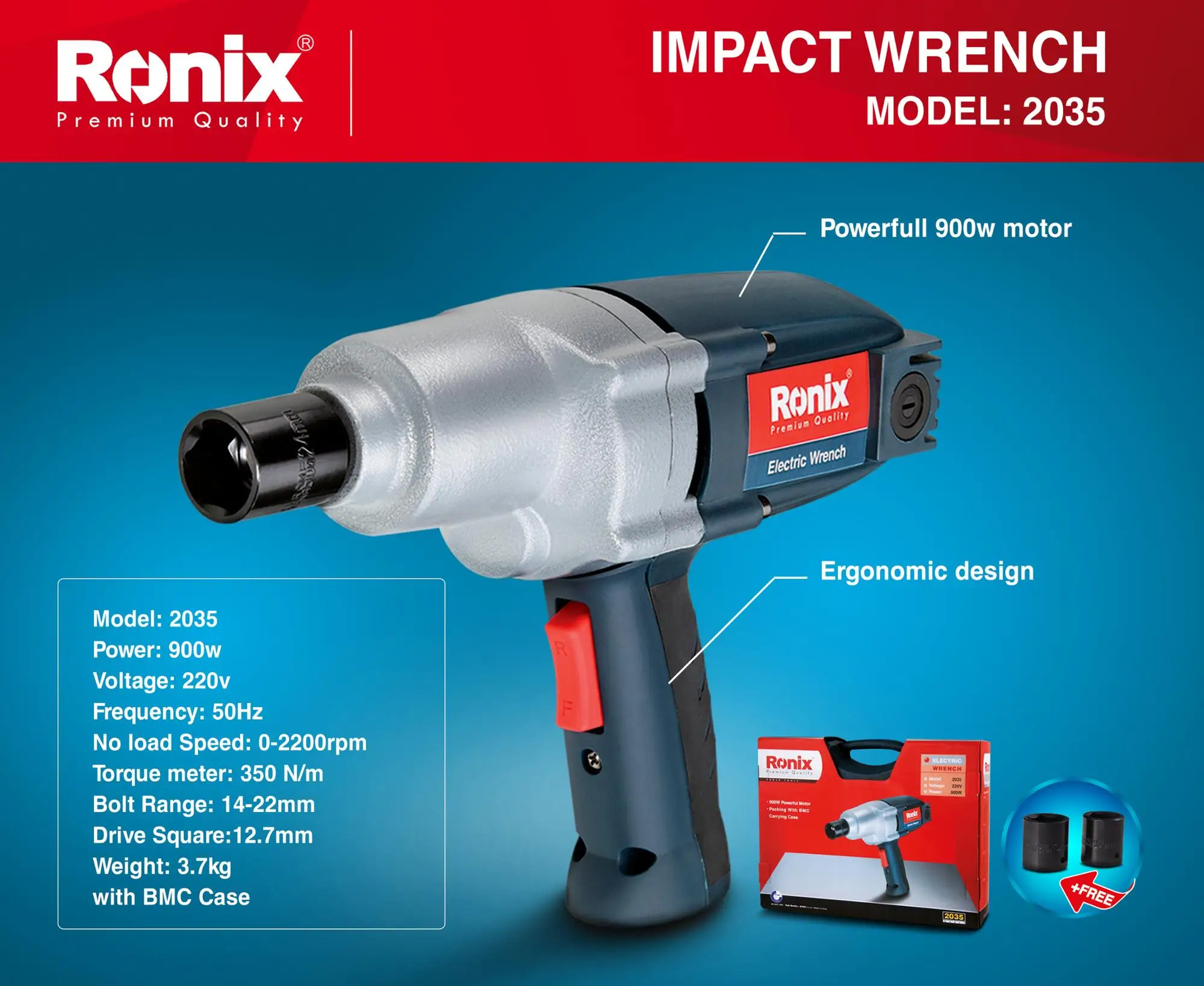 Ronix 900W Professional In Store Electric Impact Wrench Model 2035