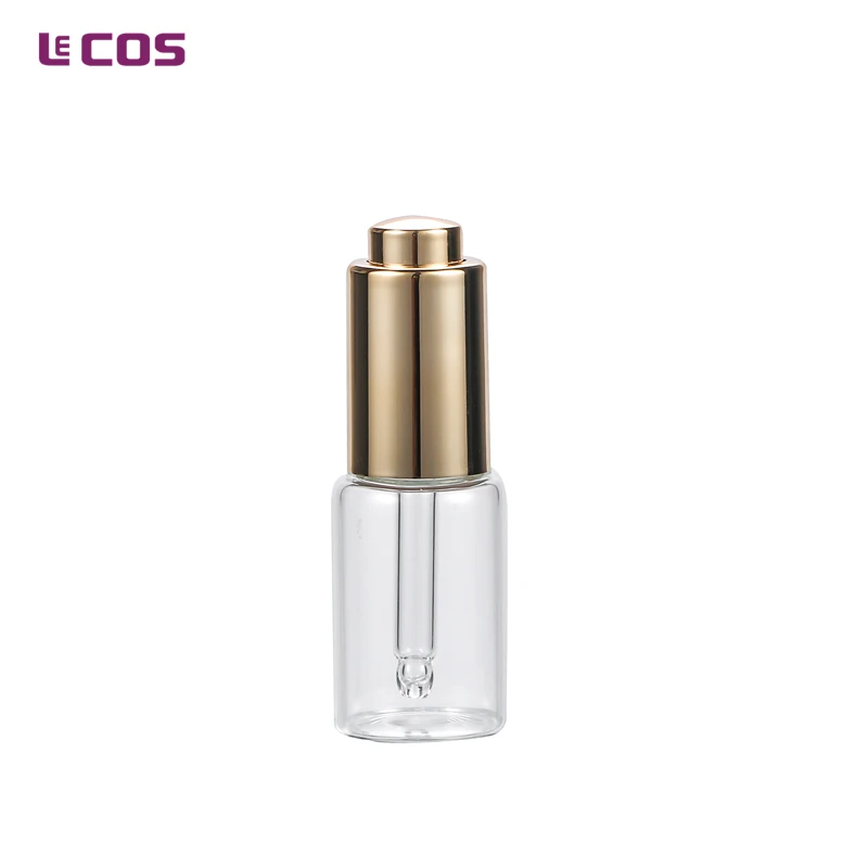 Custom Skin Care Packaging Cosmetic Serum Bottle 7ml Clear Glass Vials Cosmetic Containers with Gold Pump Dropper