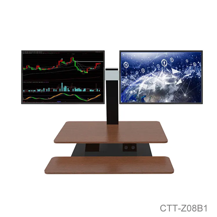 Variable height of compute desktop stand up workstation sit to stand desk riser with dual monitor arm