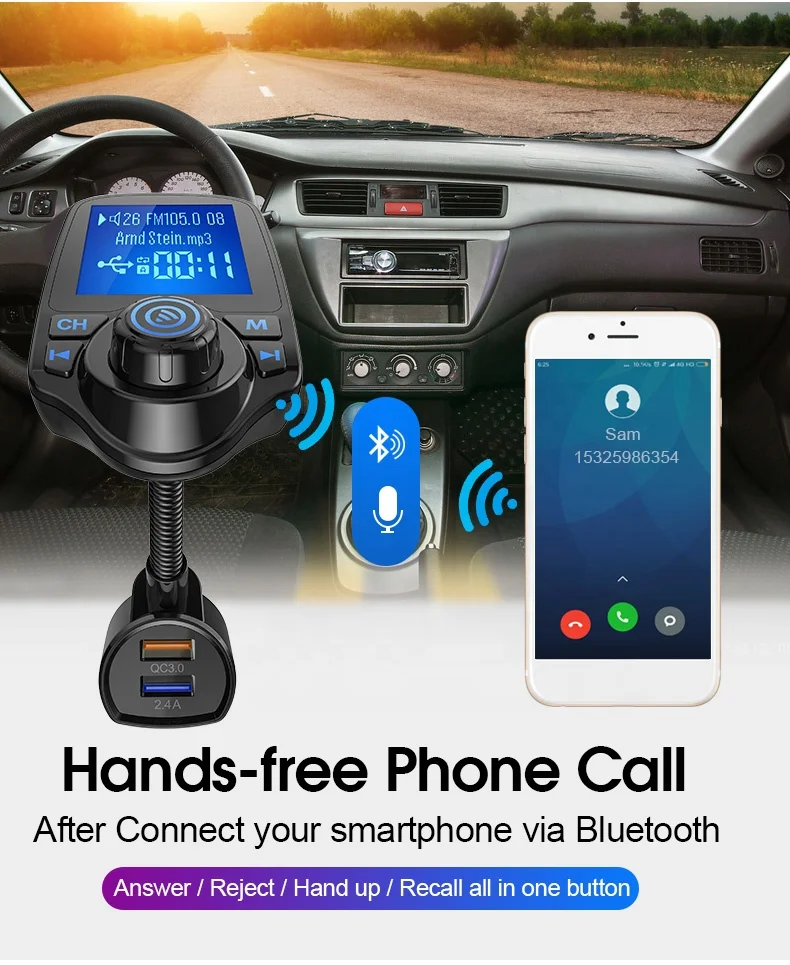  Автомобильный MP3-плеер AGETUNR T10Q V4.2 Bluetooth FM-передатчик стерео зарядное устройство QC3.0 ЖК-дисплей 1 44 дюйма Выход