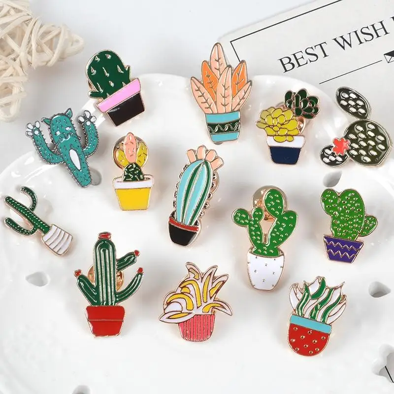 Cute Cactus Succulents Chlorophytum Potted Plant Brooch Cartoon Potted Plant Enamel Pins