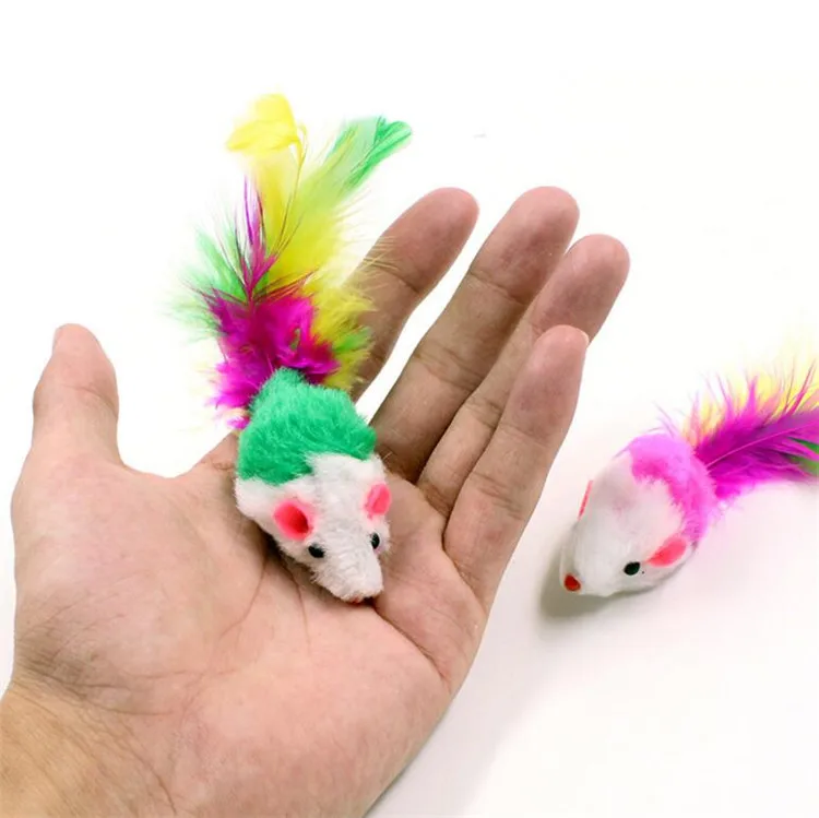 Wholesale Colorful Feather Soft Simulation Plush Pet Cat Mouse Toy