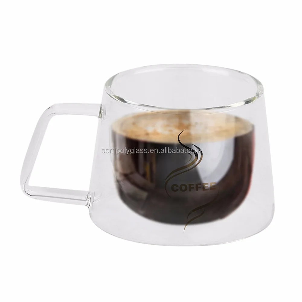 wholesale Promotion Custom brand borosilicate insulated coffee glass mug