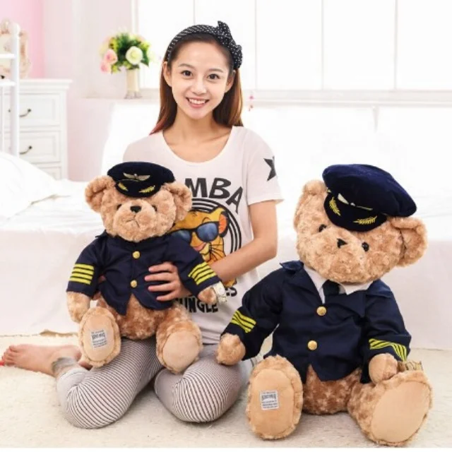 Dropshipping Pilot Teddy Bear Plush Toy Cute Captain Bear Doll Stuffed Animal Toys Birthday Gift Kids Toy Baby Doll for Children