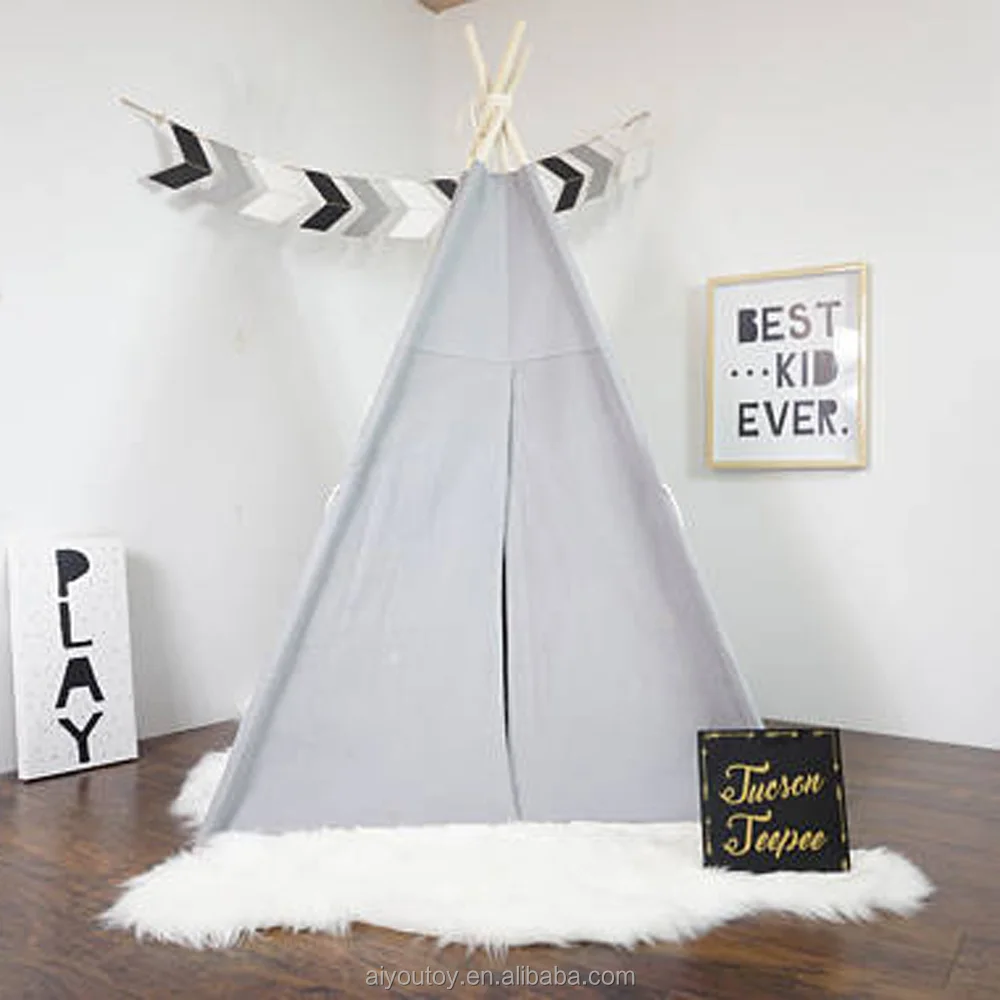 
AIYOU grey color 100% cotton canvas fabric wholesale indoor kids play teepee 