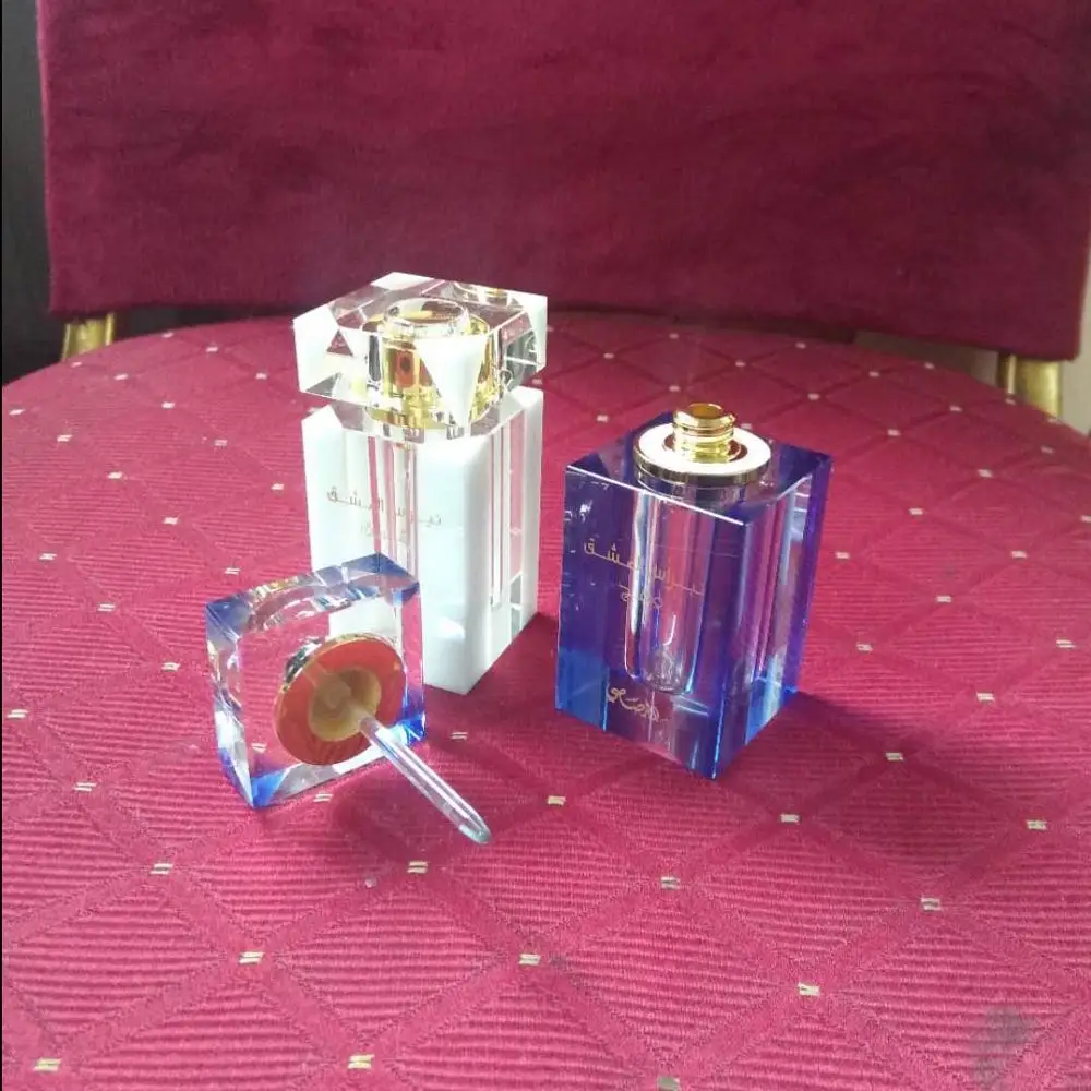 Top sale splice white/blue clear crafts  square shape design crystal blank perfume bottle for wedding gift