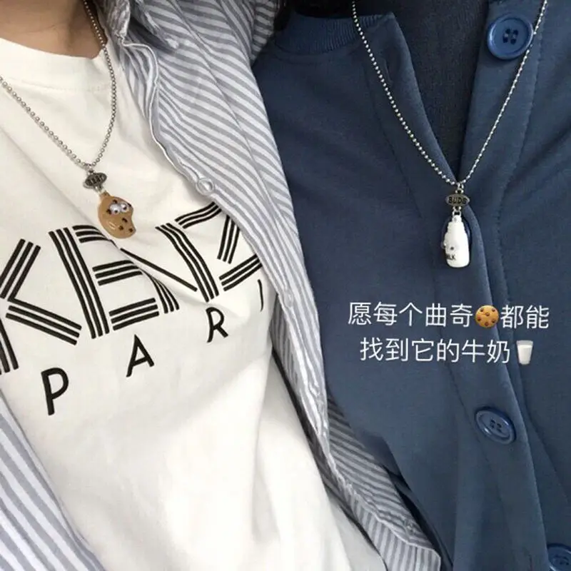 Cookie Milk Best Buds Pendant Necklaces For Women Girls BFF Friendship Silver Chain Jewelry Best Friends Necklace