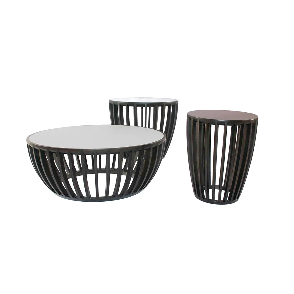 Modern unique glass top living room solid bamboo furniture round sofa Side End Coffee Table